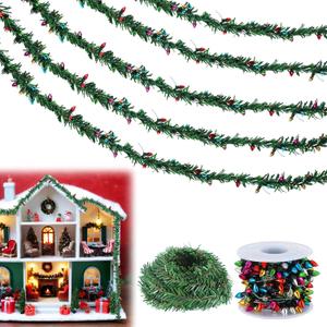 2 Rolls 16.4ft Dollhouse Miniature String Lights Fake String Fairy Light Doll House Craft Accessories 16.4ft Bendable Artificial Christmas Pine Wire Roping Garland for Xmas Holiday Craft Gift