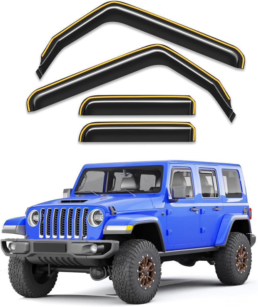 in-Channel Rain Guards Fit for Jeep Wrangler JL 2018-2025 and Gladiator 2020-2025 Window Rain Guards Visors Vent Visors Window Deflector Vent Shades Car Accessories -4 pcs