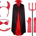 Halloween Devil Costume Set Devil, Devil Fork and Black Red Reversible Cape for Men Women Teen Halloween Costume Accessories XL