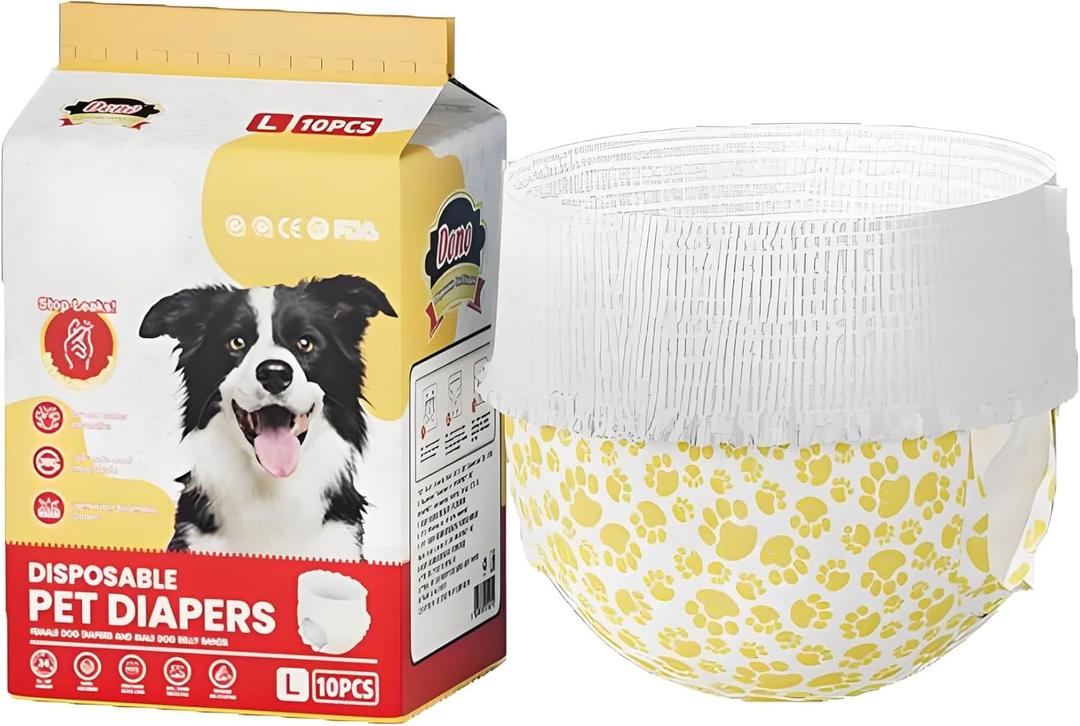 Disposable Dog Diapers for Female Dogs – Super Absorbent Pet Pants with Leak-Proof Core, Soft Breathable Material, Elastic Waist, (L(10pcs))