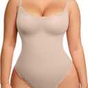 Lover-Beauty Lace Bodysuits Shapewear for Women Breathable Thong Tank Top with Removable Cups (Medium-Large, Beige)