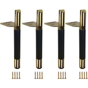 7 inch Gold Furniture Legs Set of 4 Heavy Duty Metal for Sofa Couch Dresser Cabinet Coffee Table Dresser TV Stand Cabinet Replacement with Rubber Floor Protectors (7 inch, Black&Gold)