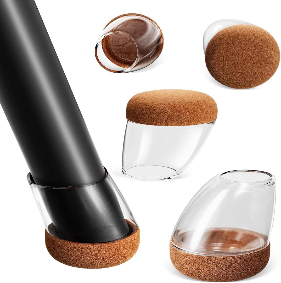 Ezprotekt Chair Leg Floor Protectors 16 Pcs, Silicone Covers Felt Furniture Pads for Hardwood Floors, Chair Leg Caps for Tilted Legs (15-25), Anti-Scratch and Reduce Noise Small Fit (0.55"-0.8")