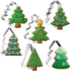 FUSOTO 6PCS Christmas Tree Cookie Cutter Set, Christmas Cookie Cutters, Holiday Shaped Biscuit Molds, Stainless Steel Baking Supplies for Homemade Cookies, Tree