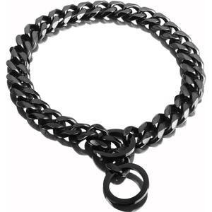 Black Dog Chain Collars Strong Stainless Steel Metal Slip Collar 11mm/15mm/19mm Wide Chew Proof Training Walking Collar for Large, Medium Small Dogs (19MM, 16inches) (16inch (Fits dogs neck 12in-14in))