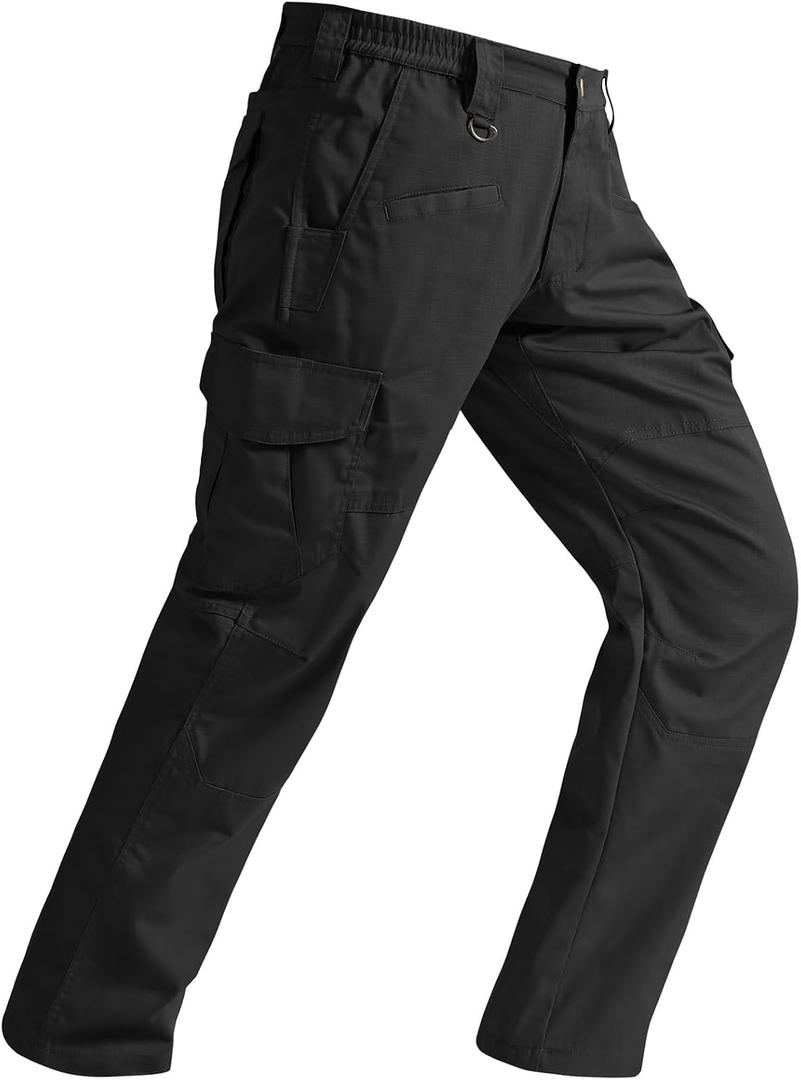 SPOSULEI Mens Tactical Pants Ripstop Cargo Work Pants with 9 Pockets Water Resistant Breathable Hiking Construction Pants (Black, 34Wx34L)
