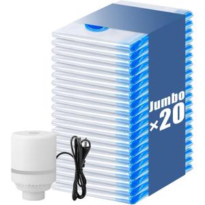 20 Jumbo Vacuum Storage Bags with Electric Pump, Vacuum Seal Bags for Clothing Space Saver Compression Storage Bag Large for Clothing Travel Comforters Blankets Pillows Bedding Duvets Clothes (Blue)