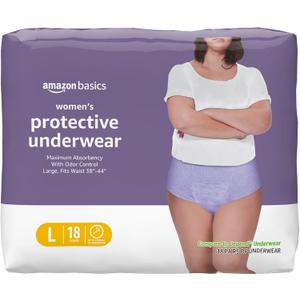 Amazon Basics Incontinence Underwear for Women, Protective, Disposable, Postpartum, Maximum Absorbency, Large, Lavender, 18 Count
