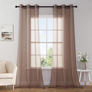 MIULEE Solid Color Sheer Curtains 84 Inches Long 2 Panels Set - Elegant Lightweight Grommet Light Filtering Window Voile Panels/Drapes/Treatment for Bedroom Living Room W42 x L84 Inch, Chocolate