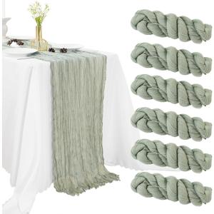 6 Pcs Sage Green Cheesecloth Table Runner, 10ft Cheese Cloth Table Runners for Christmas Birthday Wedding Party Baby Shower Valentine's Day Table Decoration