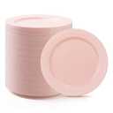 Bestluck 100PCS Pink Plastic Dinner Plates 10inch, Premium Hard Disposable Plates for Party, Wedding