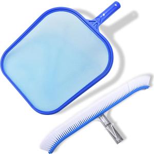 Swimming Pool Brush with Pool Skimmer Net Kit,17.5" Aluminum Pool Cleaning Brush with Nylon Pool Bristles, Heavy Duty Pool Fine Mesh Frame Net, Pool Cleaner Supplies(Pole not Included)