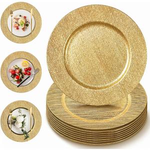 PROY 50 PCS 13 Inch Gold Charger Plates Bulk, Brushed Textured Plastic Round Chargers for Dinner Plates, Decorative Chargers for Wedding, Party And Event