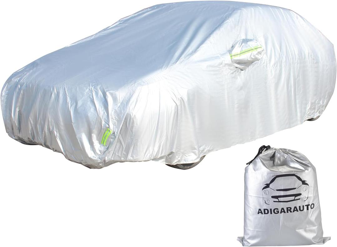 Car Cover Fit for 160-172 inches Length Hatchback Waterproof All Weather Outdoor Full Cover Rain Sun UV Protection Driver Side Door Zipper Dirtproof Scratch Resistant Breathable Dustproof (Silver)