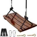 PELLOR Wooden Swing Seat, Carbonized Hanging Wood Tree Swing 17.7 x 7.9 x 0.5 in for Adult Kids Children Anticorrosive & 100% Waterproof 440lbs Load Indoor Outdoor Backyard Play (Brown)