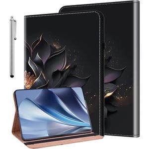 Case for Samsung Galaxy Tab A11 / Tab A9 8.7-Inch 2025/2023, Pencil Holder Flip Wallet Leather Shockproof Tablet Cover, Purple Lotus