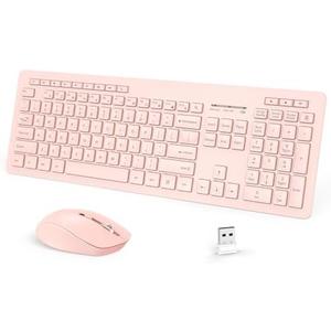seenda Wireless Keyboard and Mouse Combo, 2.4GHz Cordless Quiet Keyboard Mouse with USB Receiver, Full Size Cute Pink Combo, Compatible for Windows Laptop Computer Desktop PC, Pink