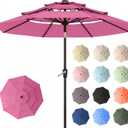 10ft Patio Umbrella, 3 Tier Outdoor Market Table Umbrellas with 8 Fiberglass Ribs and Push Button Tilt, Windproof, Vented Canopy, UV Protection for Deck, Pool, Backyard