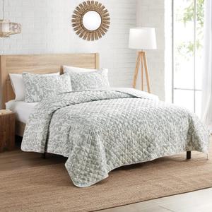 Indigo Ink - Full/Queen Quilt Set, 3-Piece Modern Floral Bedding with Matching Shams, Lightweight Boho Room Decor (Tufted Medallion Collection, Grey)