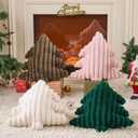 Lanpn Christmas Tree Pillows Set of 2, Christmas Decoration Wide Stripes Winter Throw Pillows Soft Cute 3D Shaped Xmas Tree Throw Cushion for Sofa Bedroom Xmas Decor (18x16 inch, Pink)