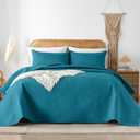 King/Cal King Quilt Set in Teal, Soft Reversible Microfiber Bedspread for All-Season Use in Bedroom or Dorm, Lightweight Modern Geometric Coverlet (1 Quilt, 2 Pillow Shams)