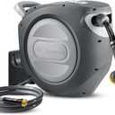 GLAHODEN Retractable Garden Hose Reel 5/8 in x 100 ft Metal Bracket, 2025 Upgraded Dual Ratchet Lock UV & Freeze Protection Brass Seal Slow Retraction Anti-Tangle Hose 180Swivel