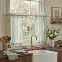 NICETOWN Linen Kitchen Short Curtains 36 Inch Length, Light Green Plaid Farmhouse Bathroom Decor Drapes, Light Filtering Tier Curtains with Rod Pocket for Living Room Bedroom, 2 Panels, 3036