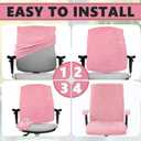 Tegeme Set of 4 Faux Fur Office Chair Covers Set with Armrest Covers, Computer Universal Stretchable Chair Seat Protector Washable Jacquard Computer Seat Slipcovers for Home Office(Pink)