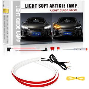 YM E-Bright Sequential Turn Signal Blinker Indicator Led DRL Strip Light for Cars Motorcycle Flexible Exterior Daytime Running Light Strip Kit Dual Color White Amber Flowing Switchback 24inch/60CM
