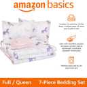 Amazon Basics 7-Piece Soft Microfiber Kid's Bed-in-a-Bag Bedding Set with Comforter and Sheet, Full/Queen, Purple Unicorns