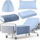 SmoothNovelty 4 Pcs Hospital Bed Sheets Set, Soft Knitted Standard Sheets Quality, Include Fitted Coverlet, Quilt Cover, Pillow Case and Blanket(Blue)