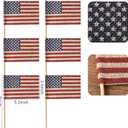 4th of July Decorations, 6 Pcs Rustic Burlap Handmade American Flag Picks, Vintage Red White Blue Fourth of July Decorations, 250th Anniversary Independence Day Patriotic Decor