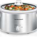 Hamilton Beach 4-Quart Slow Cooker with 3 Cooking Settings, Dishwasher-Safe Stoneware Crock & Glass Lid, Stainless Steel (33140G) (Silver & White)
