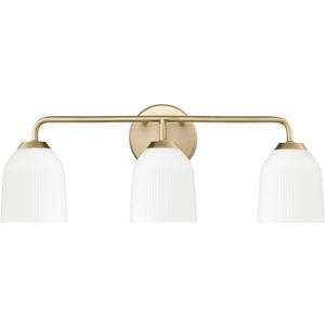 ML Lighting | Norah Collection | 22303-VB | 3 Light Vanity in Vintage Brass Finish with Opal Ribbed Glass Shade | Versatile Design That adds High-End Texture and Elegance to Your Bathroom