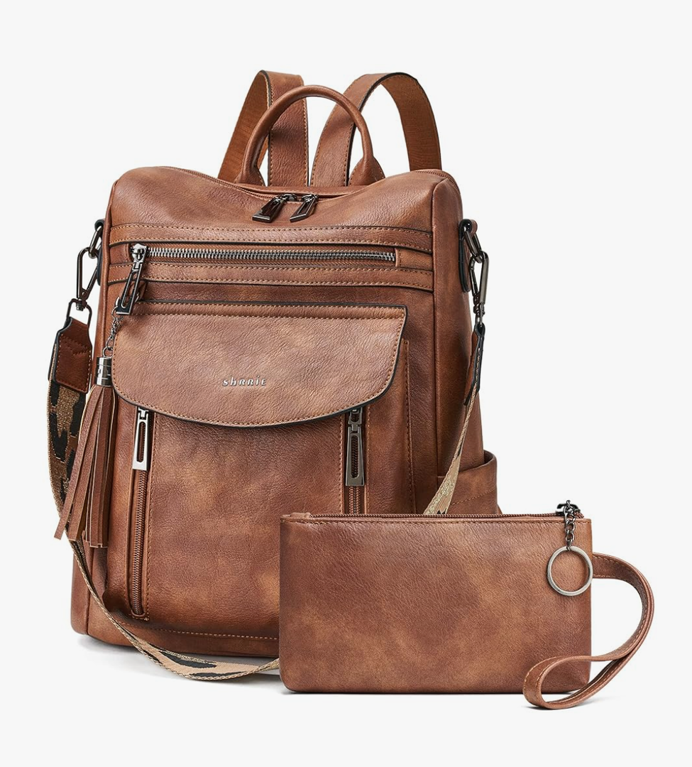 Shrrie Backpack Purse for Women Fashion Leather Backpack Purse Designer Travel Backpack Convertible Shoulder Bag with Wristlet