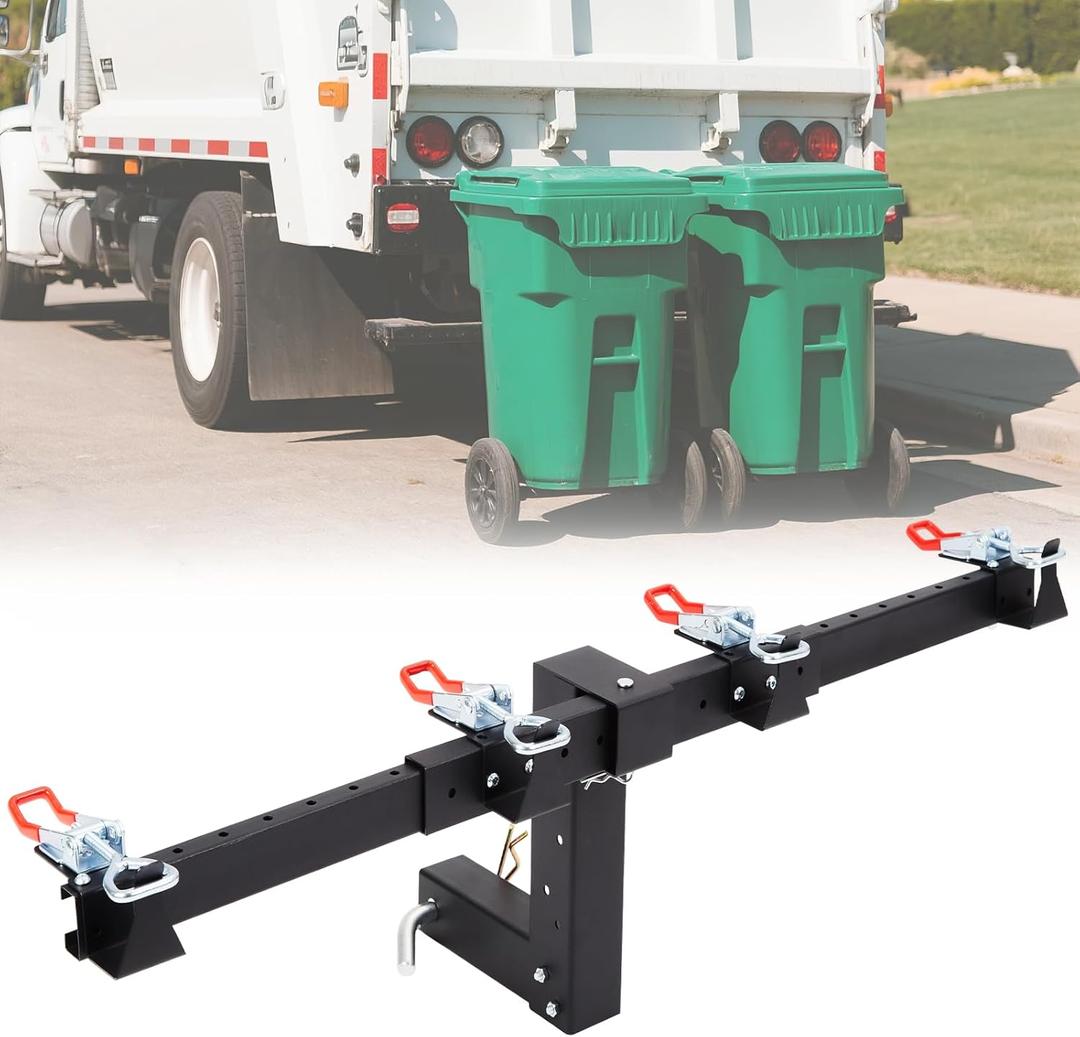 Dual Trash Can Hauler Hitch, Adjustable Wheeled Garbage Can Towing Trailer Hitch, Trash Can Transporter Hauling Hitch for Truck//ATV/UTV/Lawn Tractors/Trailer with 2" Hitch Receiver