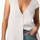 Saodimallsu Womens Deep V Neck Sweater Vest Sleeveless Knit Button Up Loose Fit Cap Sleeve Trendy Summer Tops (White, XXL)