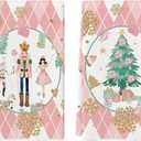Artoid Mode Pink Nutcrackers Tree Christmas Kitchen Towels Dish Towels, 18x26 Inch Seasonal Winter Xmas Decoration Hand Towels Set of 2