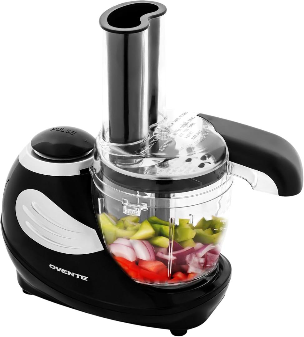 OVENTE 1.5-Cup Electric Food Chopper, 50W Mini Food Processor with One-Touch Control and Stainless Steel Blade for Slicing Vegetable, Grinding, Shredding, Mincing, Puree and Meal Prep, Black PF1007B