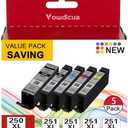 PGI-250XL/CLI-251XL High Yield Ink Cartridge 5 Color Value Pack Compatible Replacement for Canon 250 and 251 Ink Cartridges iP7220 iP8720 iX6820 MX722 MX922 MG5520 MG6620 MG7120 MG6320 Printer