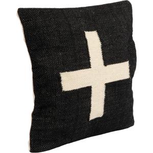 Creative Co-Op Wool Blend Pillow with Swiss Cross, Black and Cream