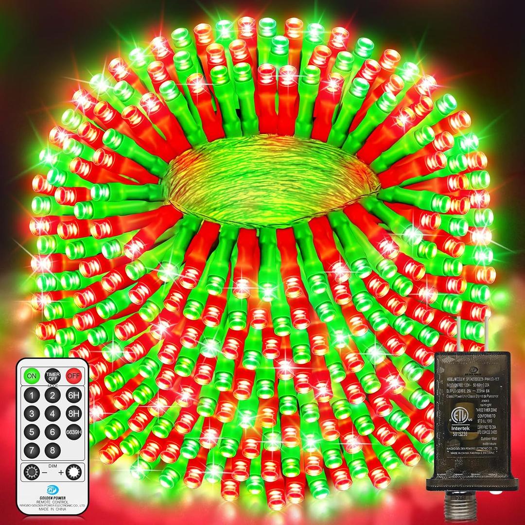 403 FT 1000 LED String Lights Outdoor Christmas Lights Fairy Lights Plug In Clear Wire Waterproof With Remote 8 Modes Timer for Outside House Tree Garden Yard Wedding Party Decorations-Red and Green
