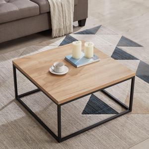 CENSI 30-Inch Natural Oak Square Coffee Table Ottoman for Living Room, Mid-Century Modern, Light Wood