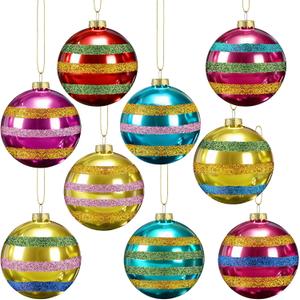 Soulchen 9 Pcs Vintage Glass Christmas Ornaments 2.36 Inch Multicolor Mercury Christmas Tree Balls Decoration Rustic Retro Hanging Ornaments for Xmas Trees Wreaths Garland Farmhouse Indoor Home Decor