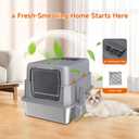 Stainless Steel Litter Box with Lid, High Sided Enclosed Metal Litter Box for Big Cats, Easy Cleaning Anti-Urine Leakage, Non-Sticky Cat Box, Front Entry Top Exit KittyBox, Includes Mat & Scoop