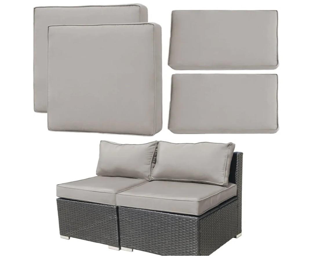 5 Pcs Rattant Sofa Cushion Covers 4x Seat Covers, 3 x Long Back Covers 2x Short Back Covers Grey