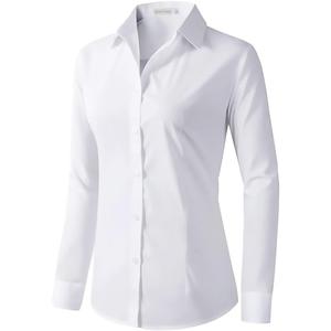 Beninos Womens Dress Shirts Long Sleeve Button Down Shirt Work Wear (White, M)