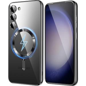 Hurgoer for Samsung Galaxy S23 Plus Case, Covers for S23 Plus .Magnetic Metallic Glossy Slim Clear Luxury Soft Shockproof funda capa para for Galaxy S23 Plus 6.6 inch Compatible with MagSafe (Black)