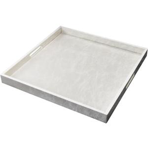 35 * 35 inches Leather Rectangle Serving Tray with Hole Handles,High-End Light Large Service Tray for Ottoman Tray, Tea, Food, Butler - Countertop, Kitchen,Family Dinner, Picnic(White)