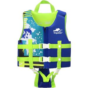 Gogokids Toddler Swim Vest, Premium Kids Swimming Jacket Girls and Boys, Floaties Vest Swimming Aid with Dual Adjustable Safety Strap  in Pool/Puddle/Beach (Blue), Size: S(2-3yrs/33-42lbs)